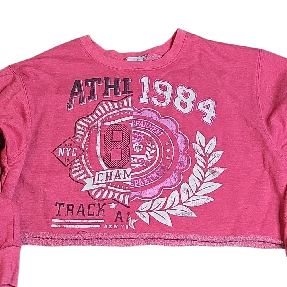 Charlotte Russe Cropped Sweatshirt, Athletic Split Design, Pinkish Red, Medium